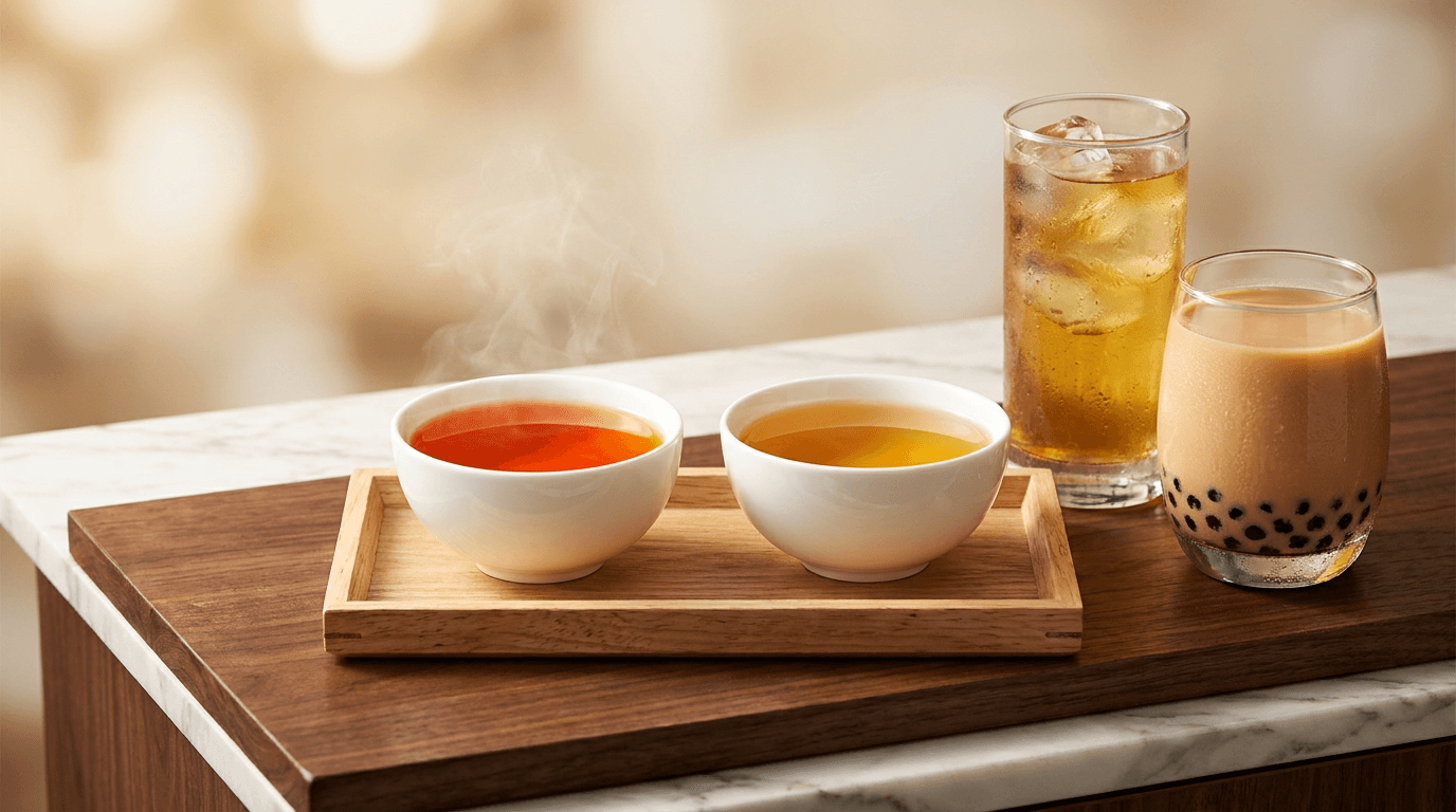 So sánh đặc tính hương vị và hiệu quả chiết xuất cốt trà giữa Trà Cổ Thụ và Trà Ô Long WECHA trong pha chế F&B