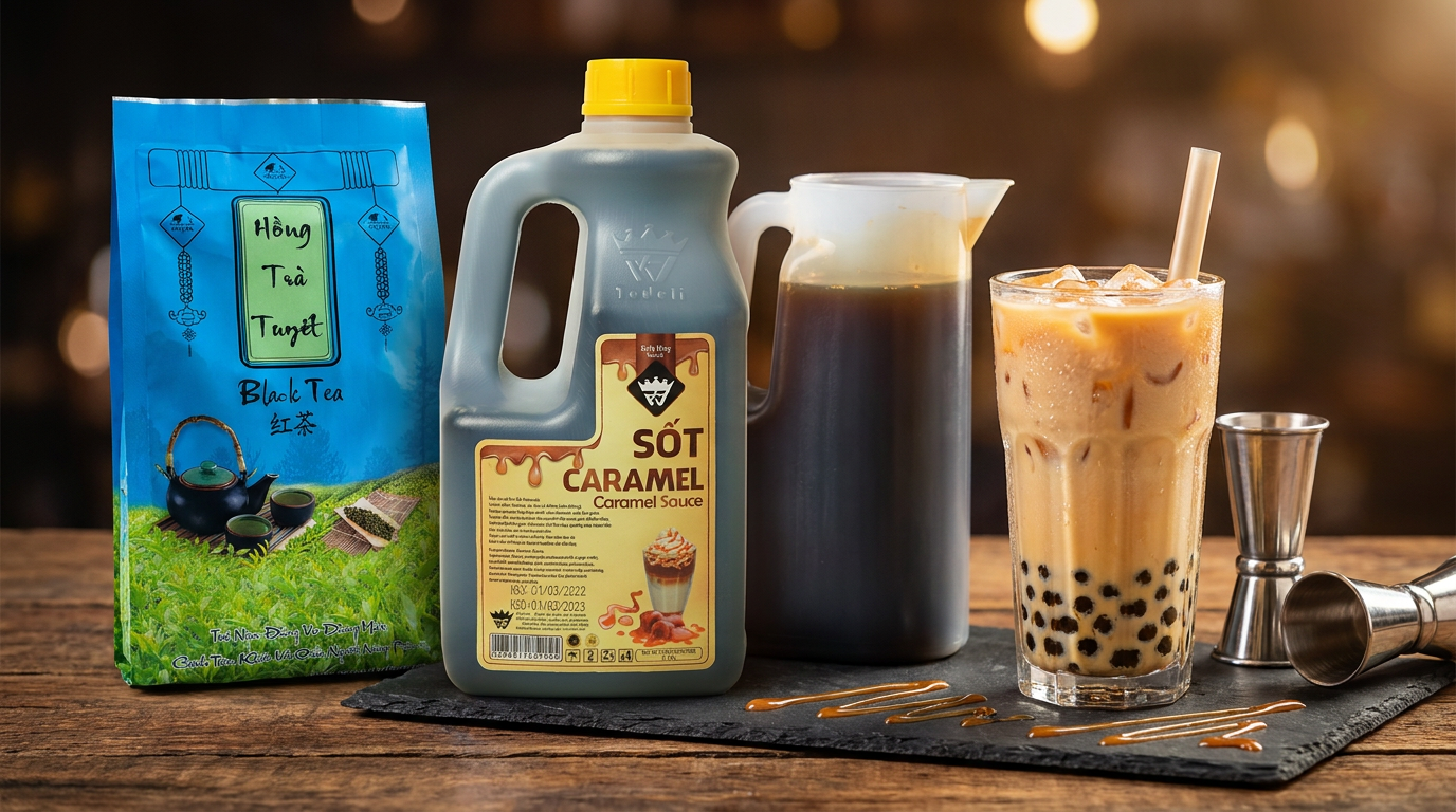 Combo nguyên liệu nấu trà sữa truyền thống đậm vị với Hồng Trà Shan Tuyết WECHA và đường đen cô đặc VAT