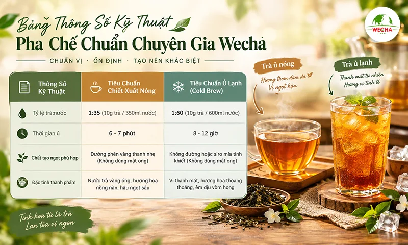 Bảng thông số kỹ thuật pha trà chuẩn Barista và bình ủ inox chuyên nghiệp