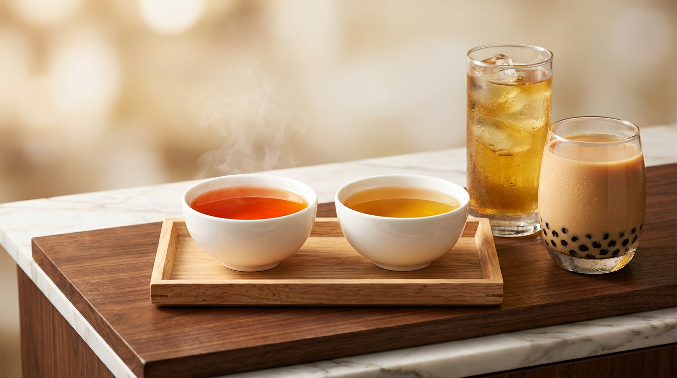 So sánh đặc tính hương vị và hiệu quả chiết xuất cốt trà giữa Trà Cổ Thụ và Trà Ô Long WECHA trong pha chế F&B